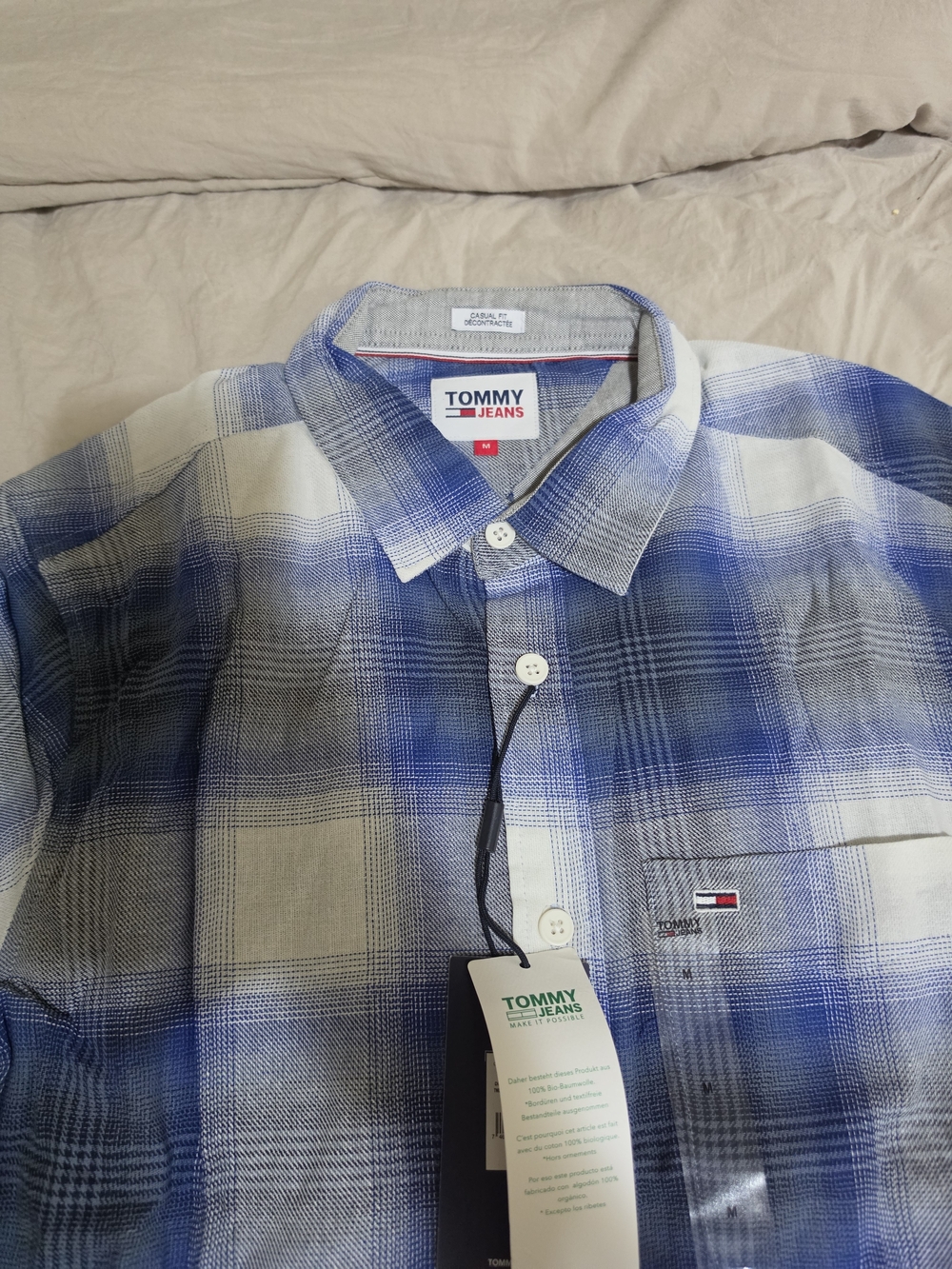 Tommy Hilfiger Blue and White Plaid Casual Button-Down Shirt